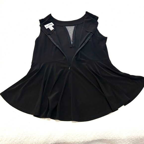 Like New Joseph Ribkoff Black Top Peplum Hem Silver Embellished Neckline Size 12 - Picture 10 of 15